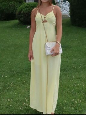 Yellow Spaghetti-Strap Midi Dress with Front Cutout